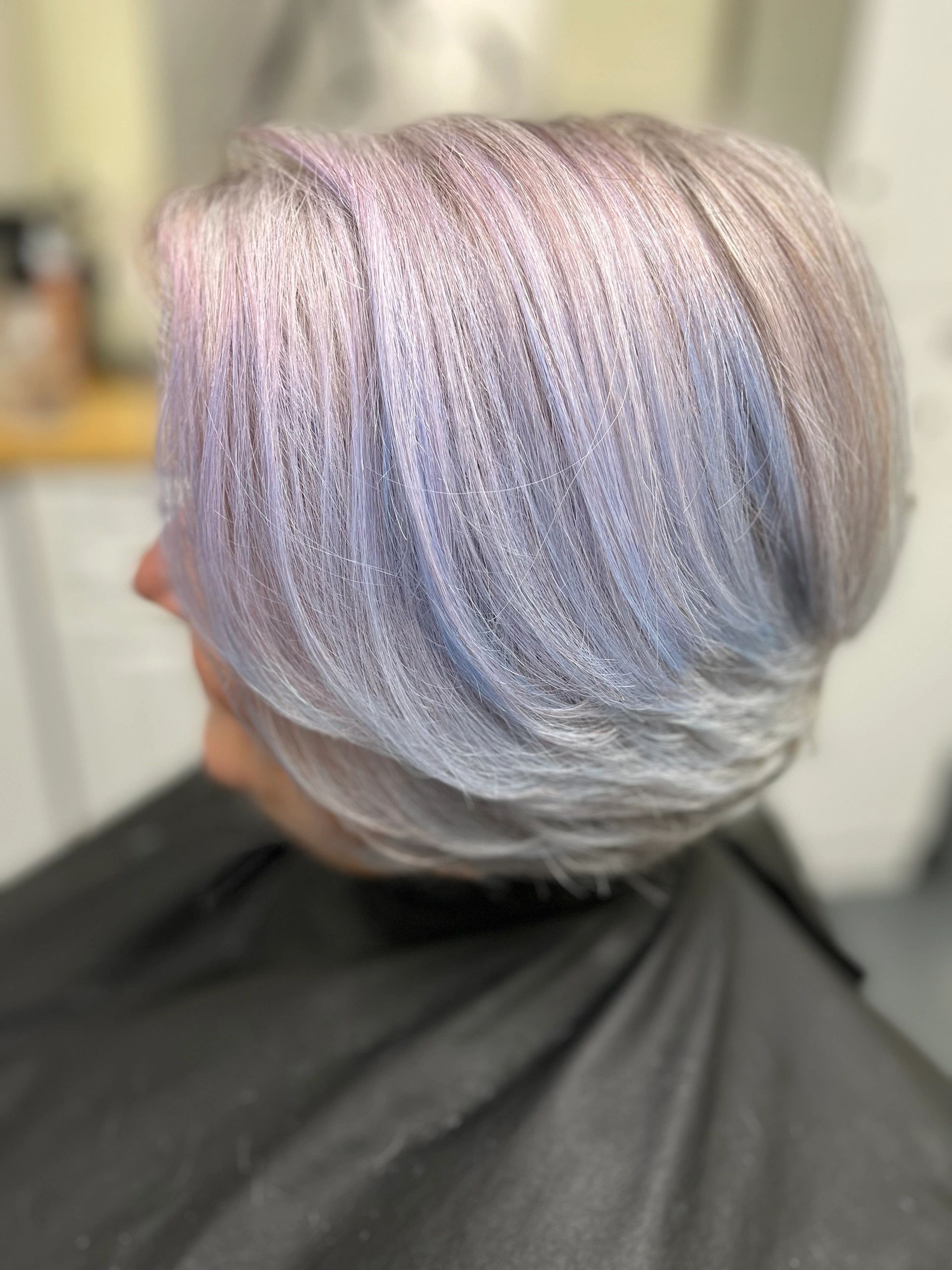 Silver lavender bob haircut